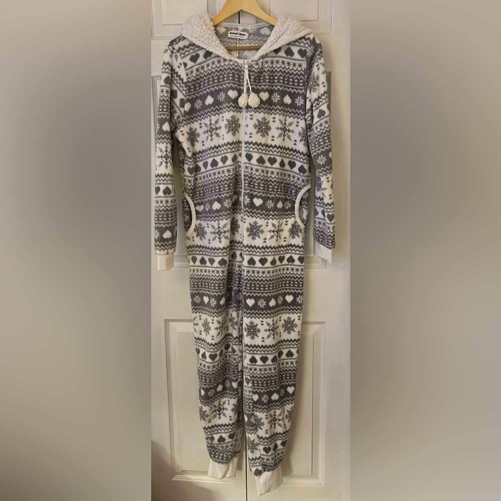 Weekend Edition Gray and White Fleece Onesie